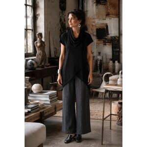 Bryn Walker Lavinia Modal Ponte Cowl Neck Tunic Top L Black High Low Hem